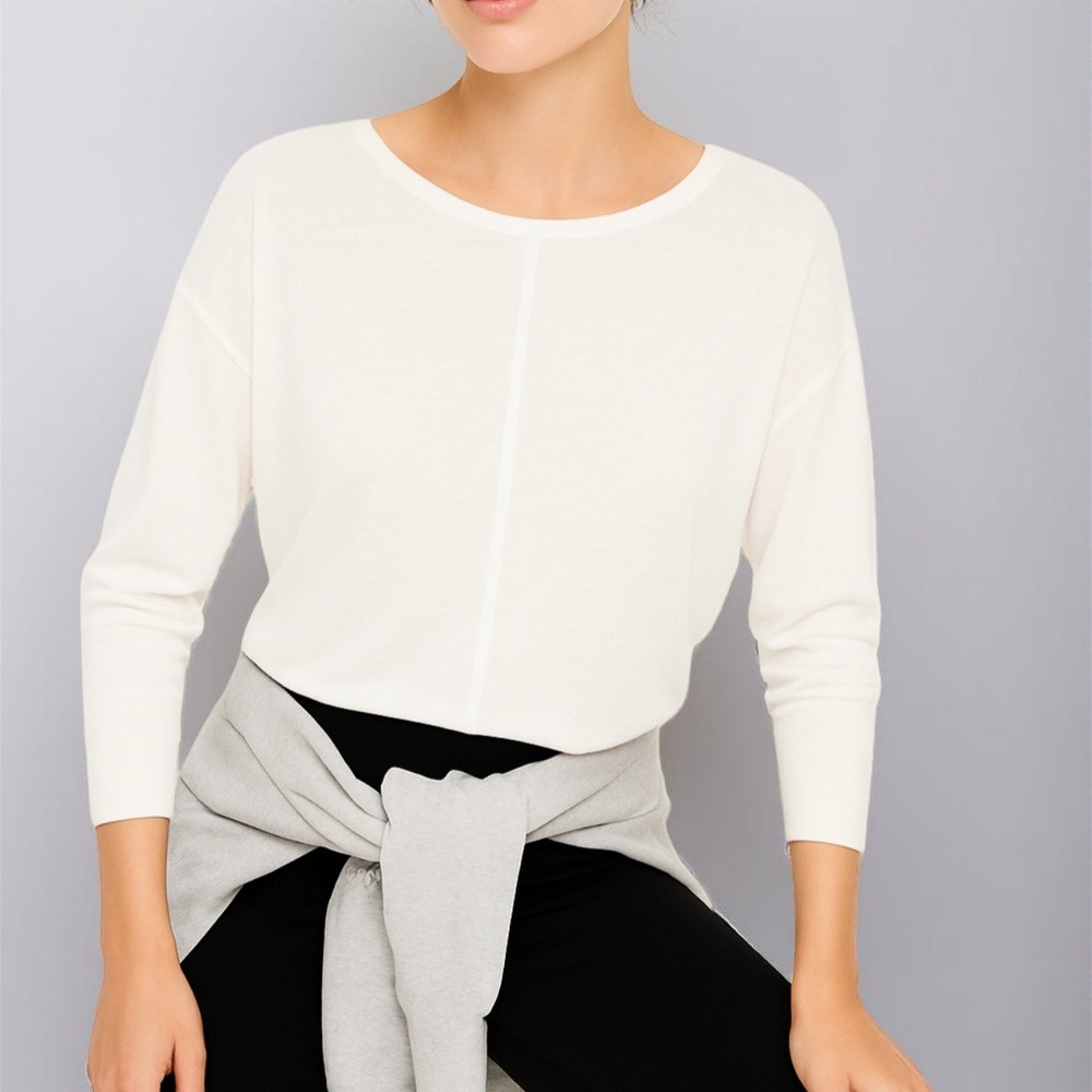 Lou & Grey Shirt Dolman Slub Knit Tunic Top Casual Everyday White Neutral Size M